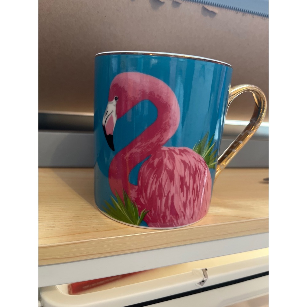 Cambridge English Fine China Flamingo Coffee Mug Teal Pink Gold‎ Handle Tropical